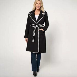 BEAUTIFUL by Lawrence Zarian Regular Belted Double Knit Lined Coat , Black Sz L